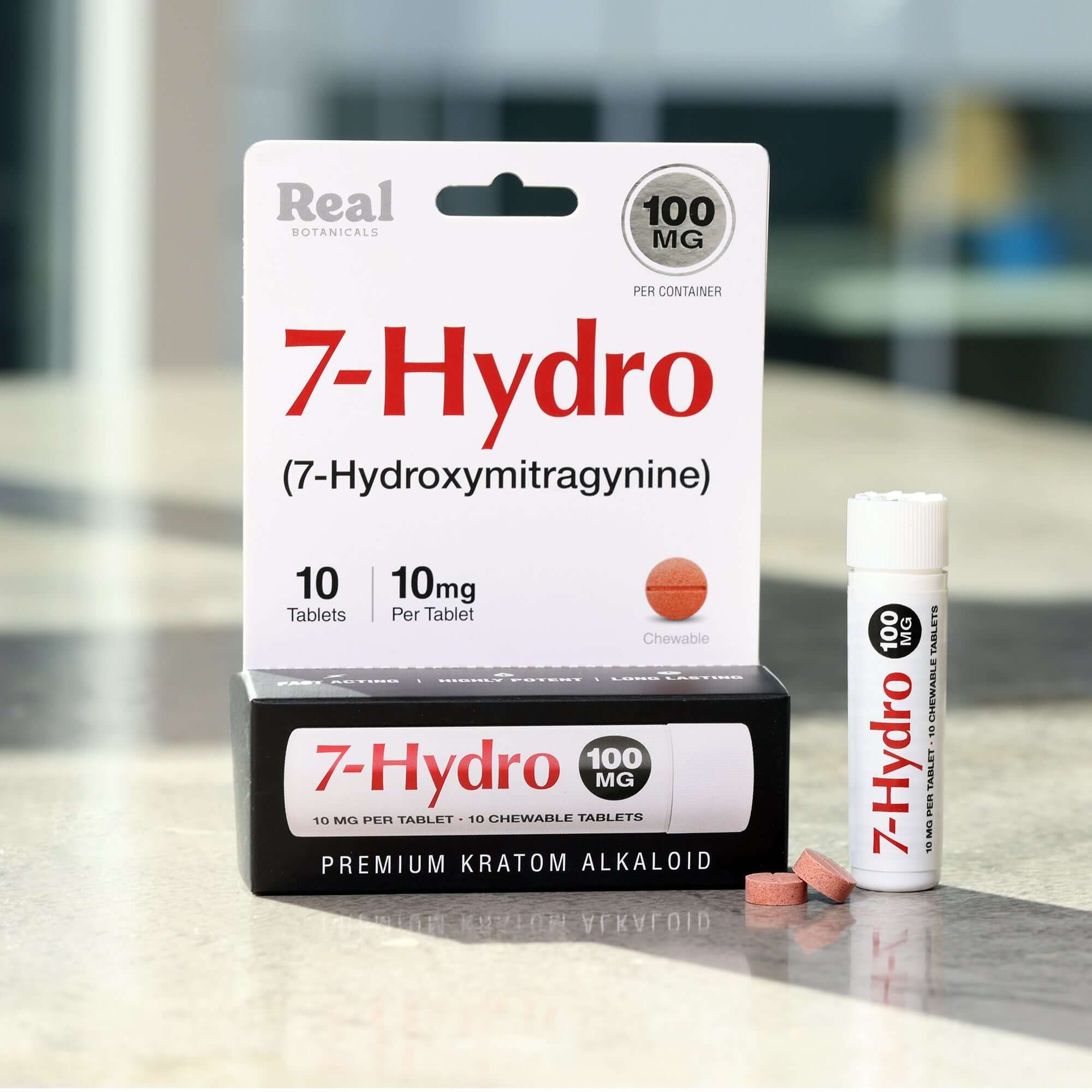10mg 7-hydroxymitragynine tablets on counter