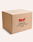 Cardboard box with 'Real Botanicals' branding on a white background
