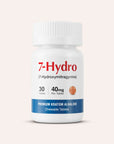 Bottle of 7-Hydro premium kratom alkaloid chewable tablets on a light beige background