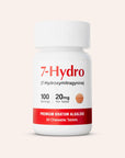 A white bottle labeled 7-Hydro (7-Hydroxymitragynine) contains 50 chewable tablets, each with 20 mg per tablet. The bottle also reads Premium Kratom Alkaloid and 100 servings.