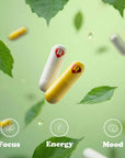 Kratom capsules floating with kratom leaves