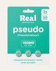 Packaging of Real Botanicals pseudo (Pseudoindoxyl) dietary supplement with green tablets.
