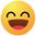Happy emoji with a yellow face, black eyes, and a red tongue on a white background