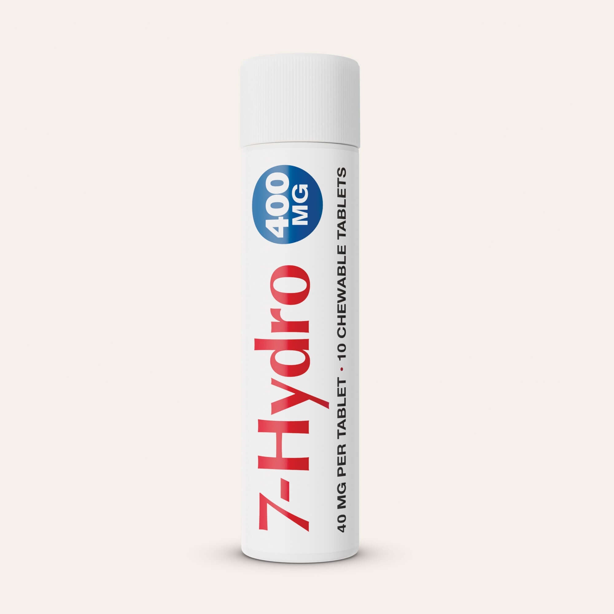Tube of 7-Hydro chewable tablets on a white background