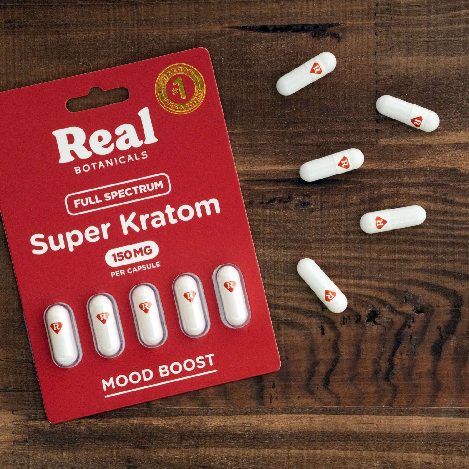 Kratom Capsules Spread out on Counter