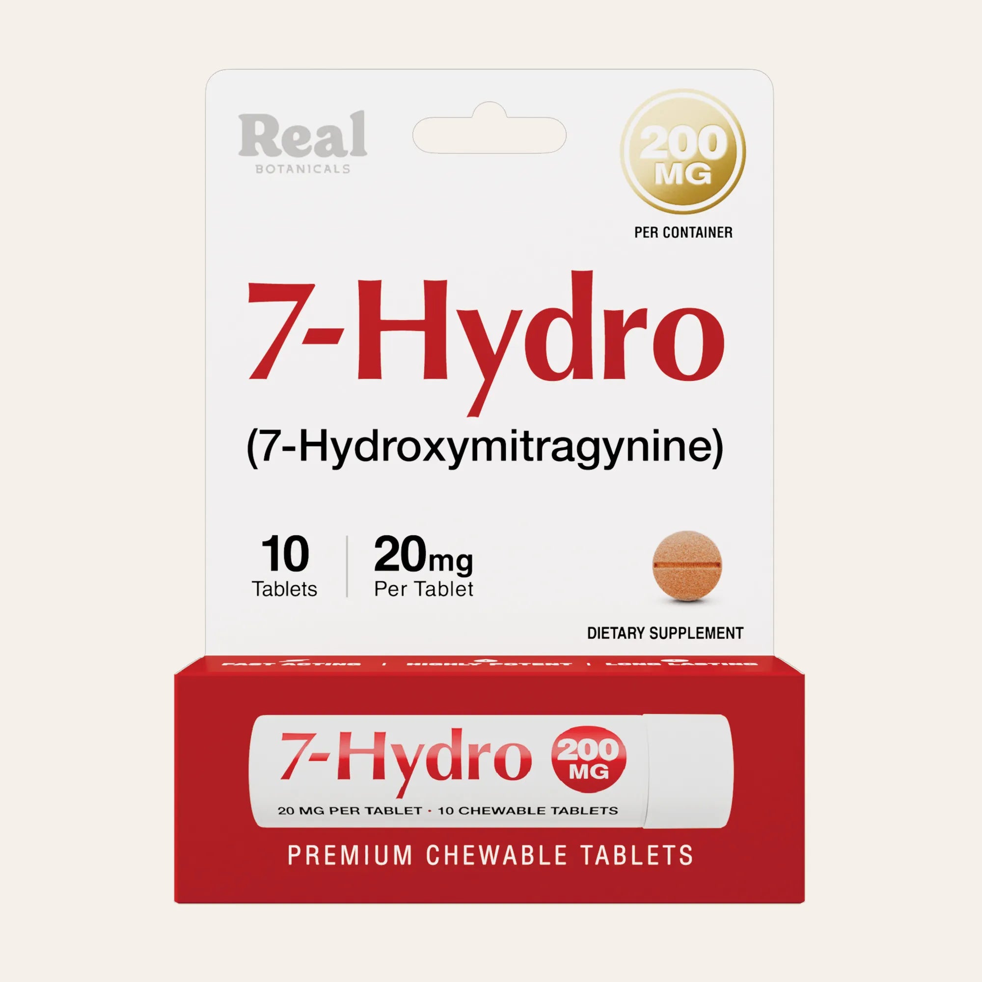 7-Hydro dietary supplement packaging with red and white design on a beige background