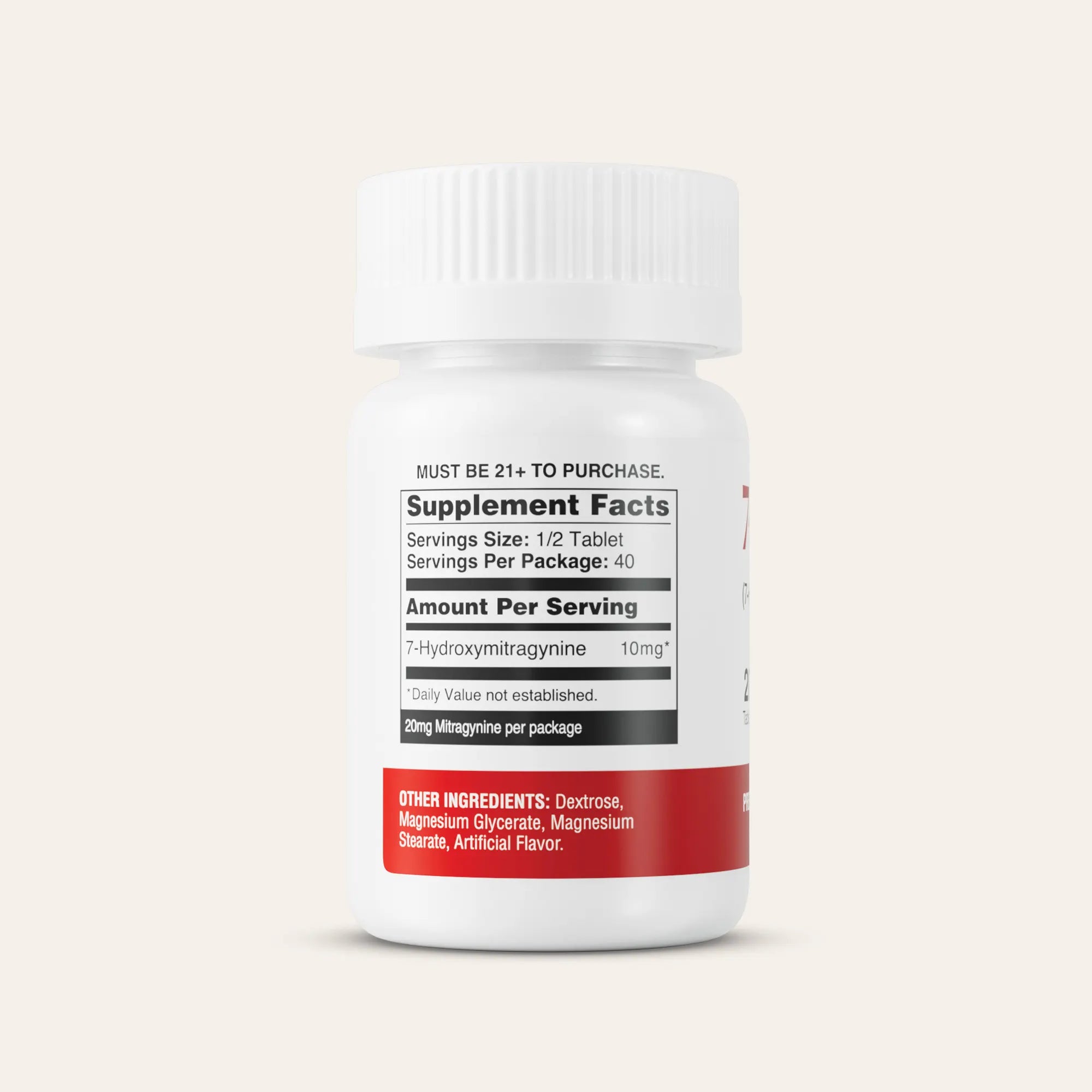 Supplement bottle with label on a light gray background