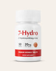 Supplement bottle labeled '7-Hydro' with red and white design on a beige background