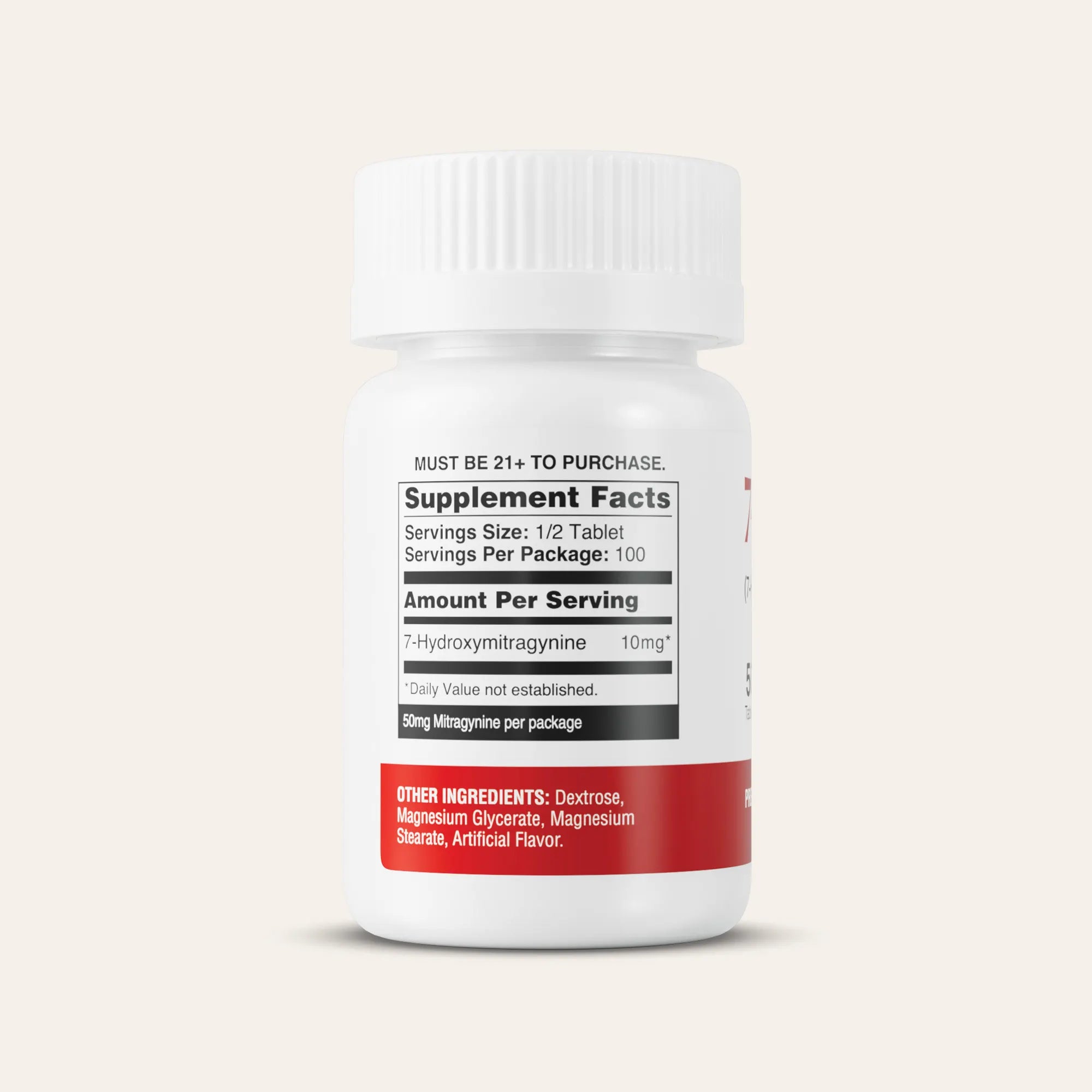 Supplement bottle with label on a light gray background