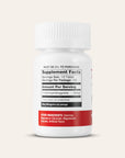 Supplement bottle with label on a light gray background