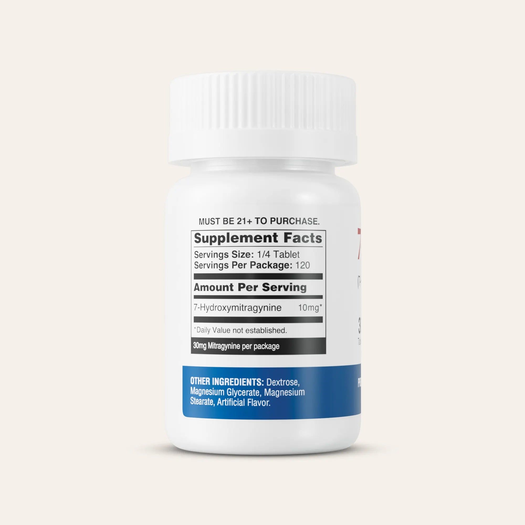 Supplement bottle with label on a light beige background