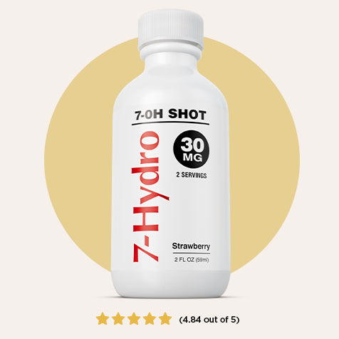 Z-Hydro 7-Oh Shot bottle with strawberry flavor on a light background