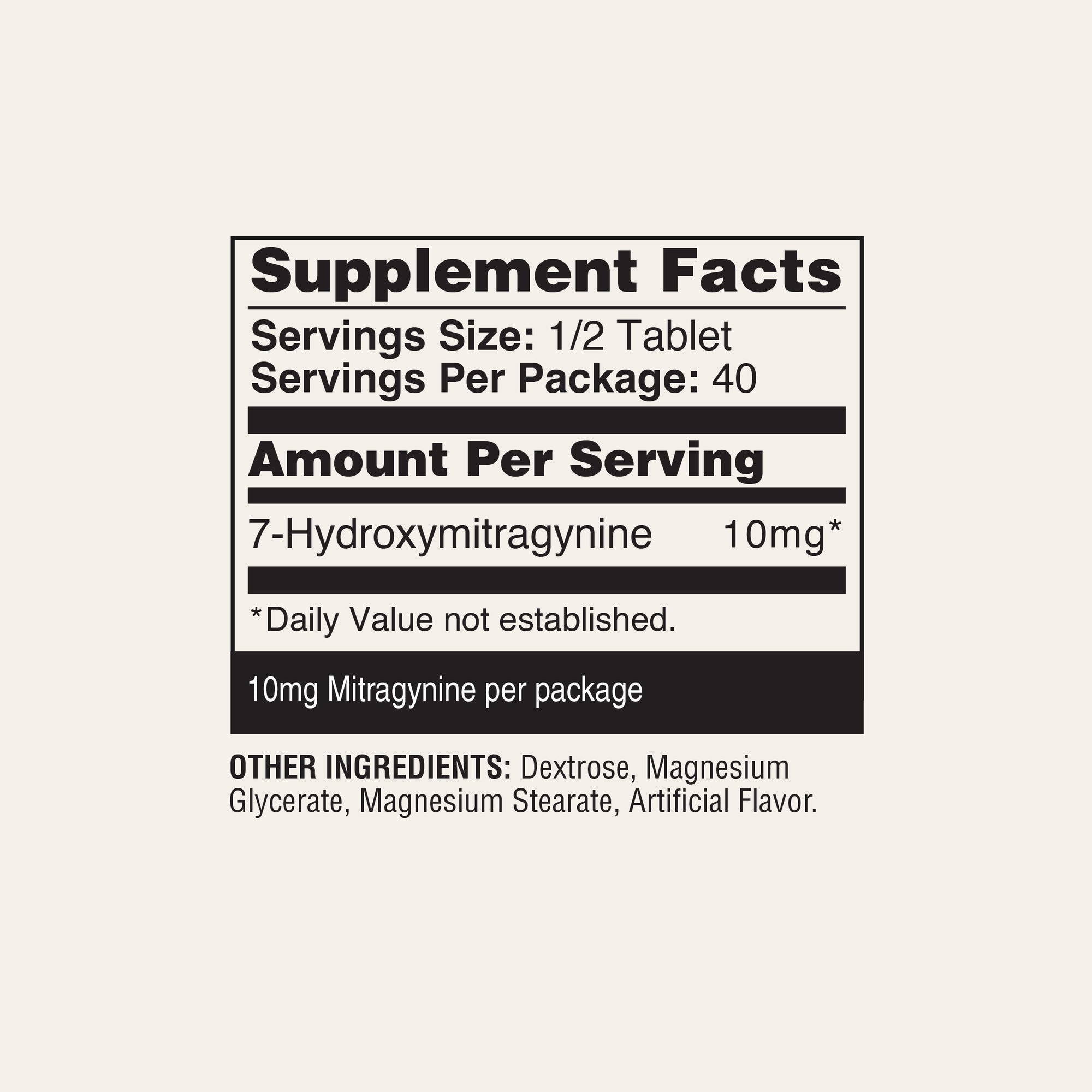 Supplement fact panel 