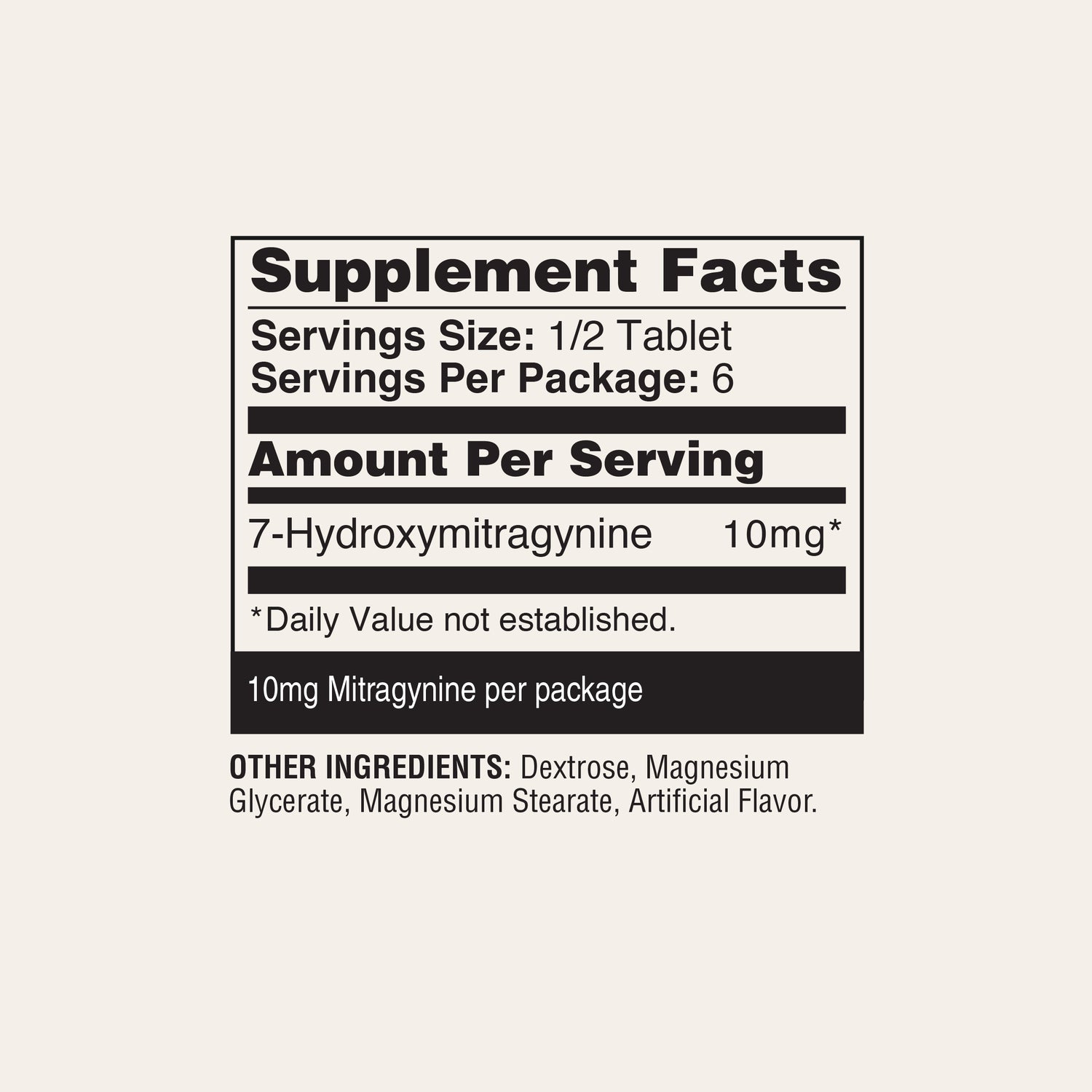 Supplement fact panel 