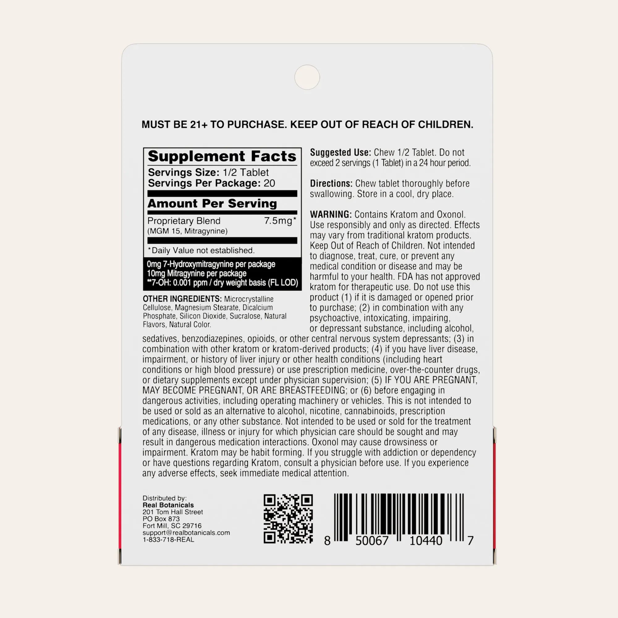 Back label of a supplement package with text and a barcode on a white background