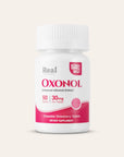 Oxonol dietary supplement bottle with pink and white design on a light gray background