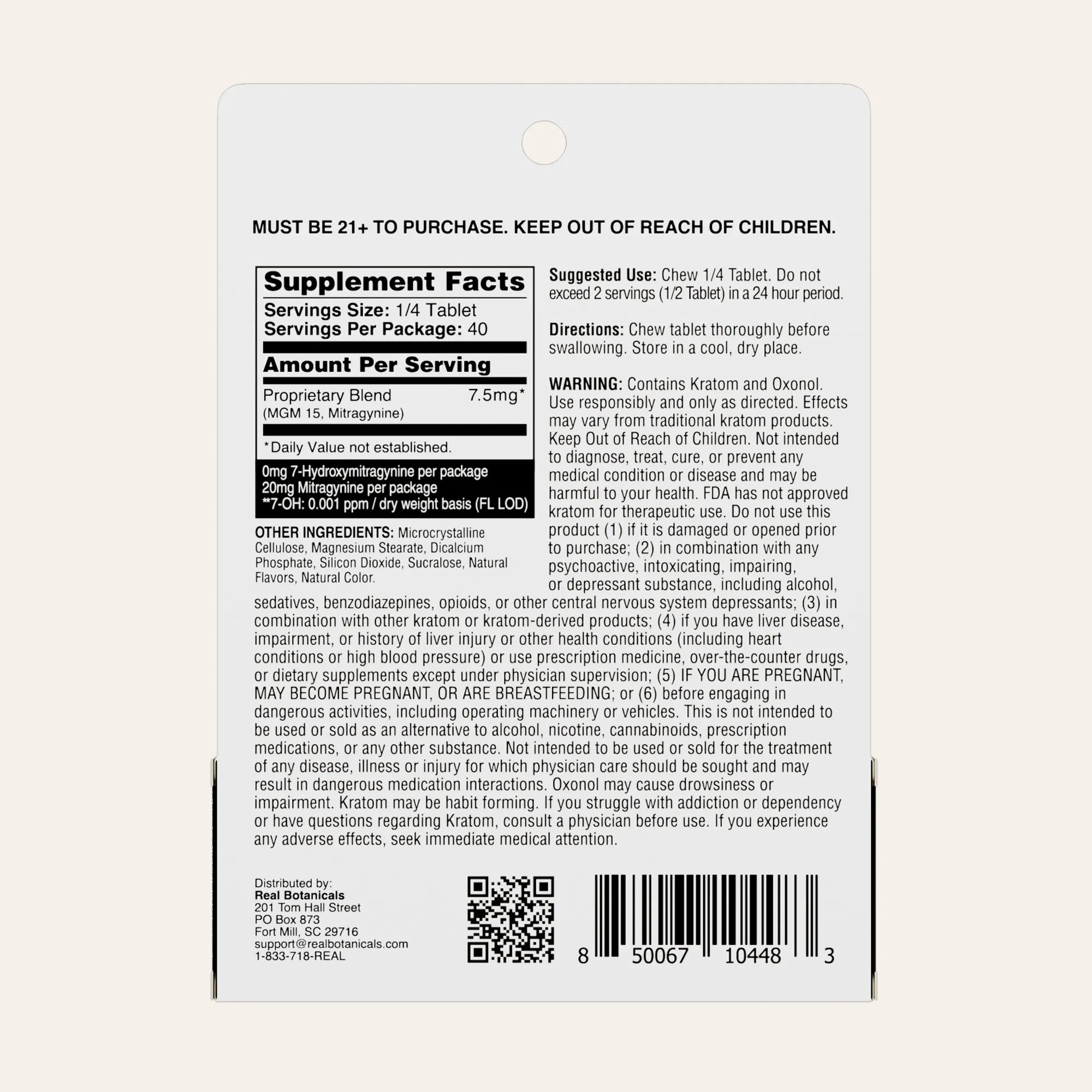 Back label of a Oxonol package with text and a barcode on a white background