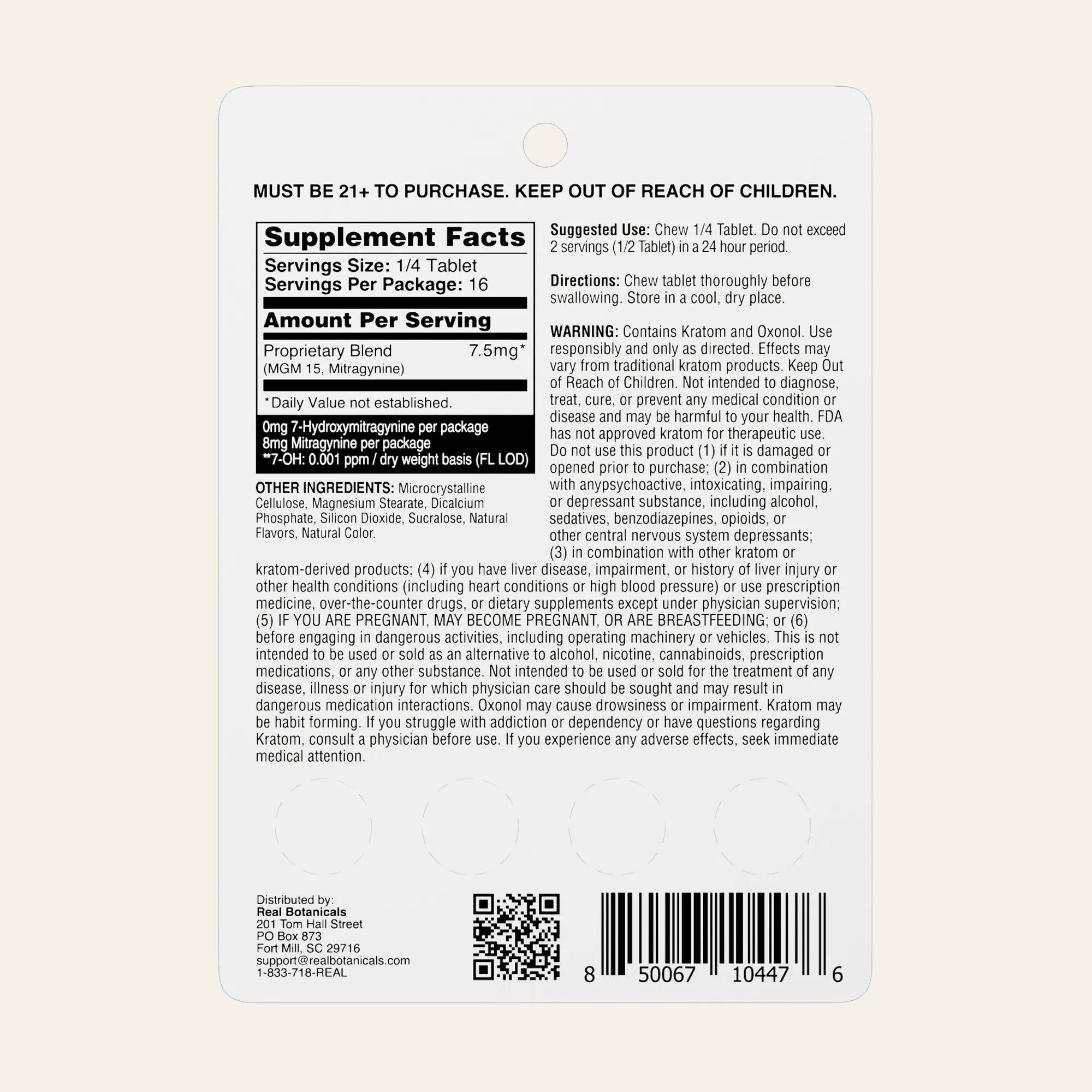 Oxonol label with text and a barcode on a white background