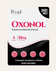 Oxonol dietary supplement package with pink tablets on a white background