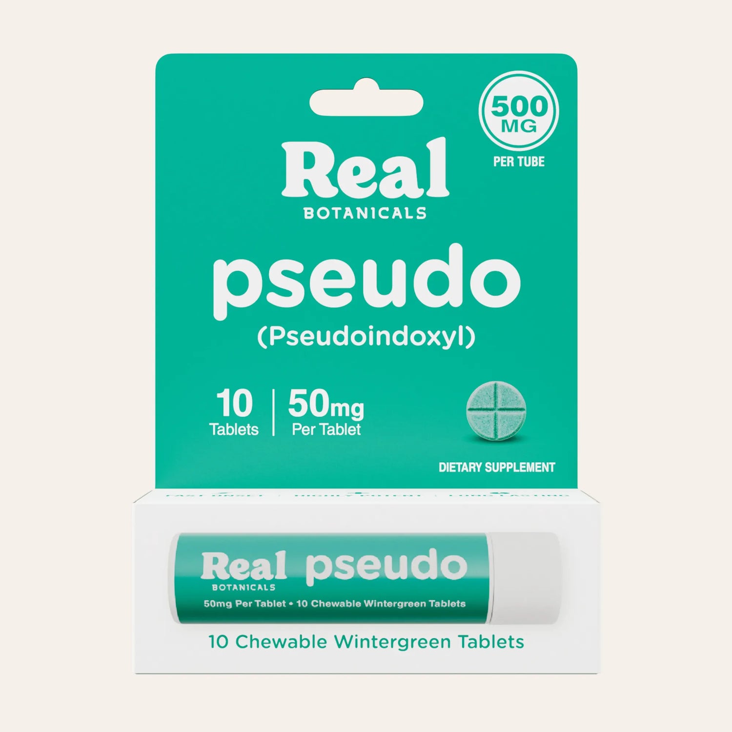 Packaging of Real Botanicals pseudo supplement on a white background