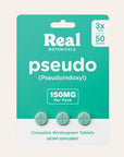 Packaging of Real Botanicals pseudo (Pseudoindoxyl) dietary supplement with green tablets.