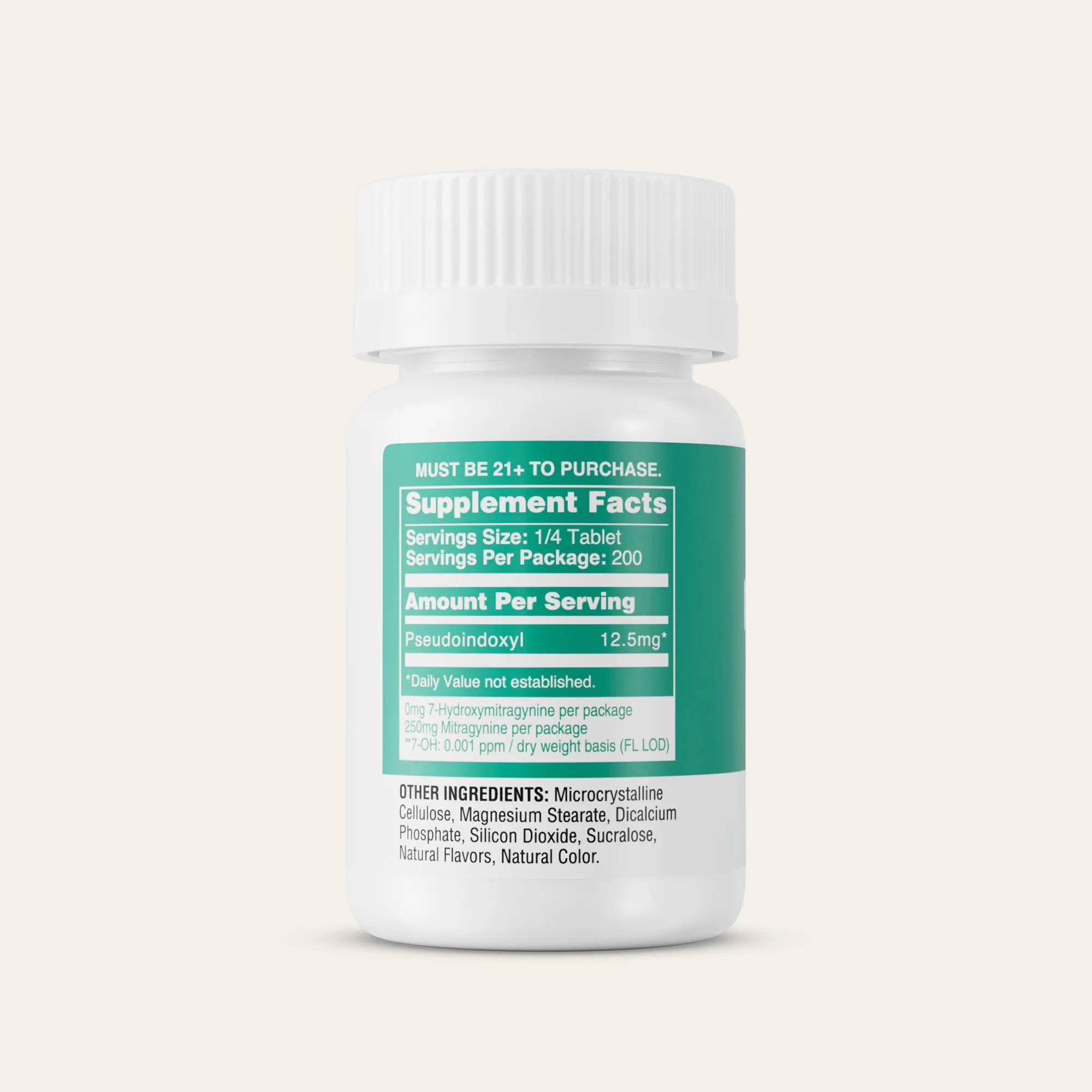 Supplement bottle with green label on a white background