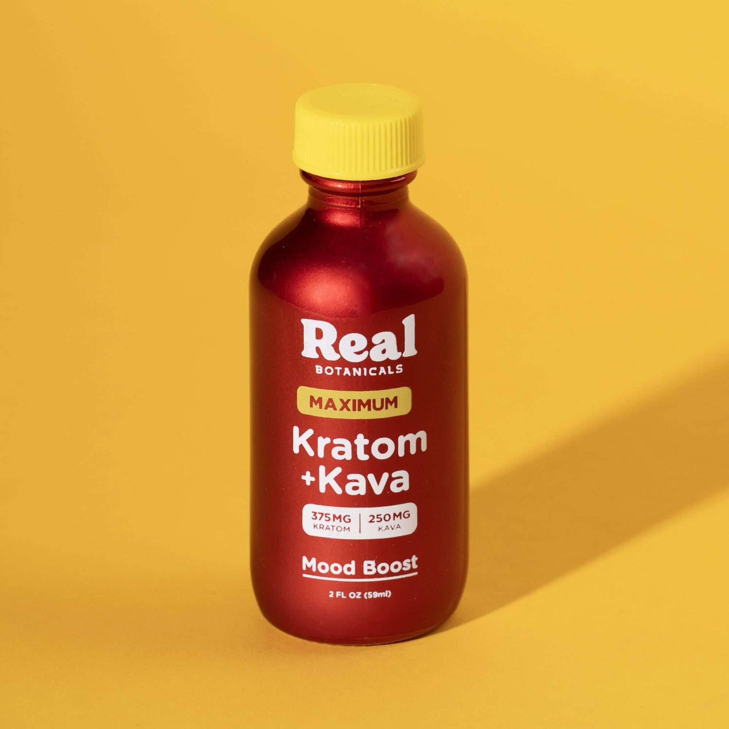 Maximum Strength Kratom and Kava shot on yellow background